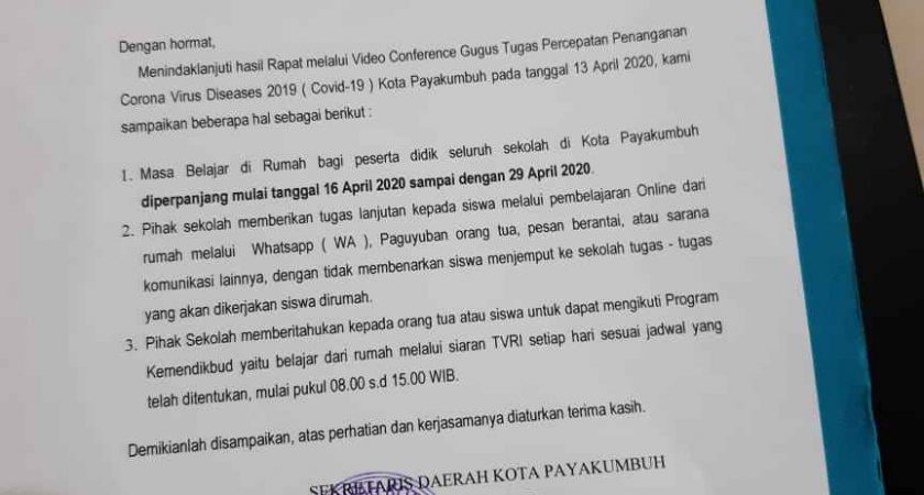 SISWA BELAJAR DIRUMAH KEMBALI DI PERPANJANG